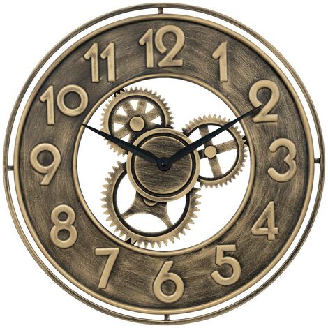 Pendule murale en métal aspect Or Vintage D 48 cm - Atmosphera (1/3)