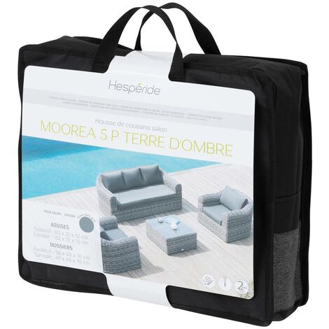 Hesperide – Housse de coussin pour salon de jardin 5 places – Polyester gris – Protection contre intempéries – Longueur 40 cm – Hauteur 35 cm