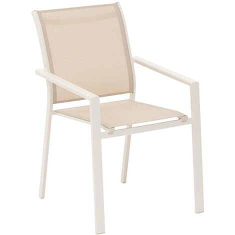 Hesperide – Fauteuil de jardin empilable en aluminium traité époxy – Coloris lin/argile – Accoudoirs inclinés pour rangement facile – Dimensions 56x63x88cm