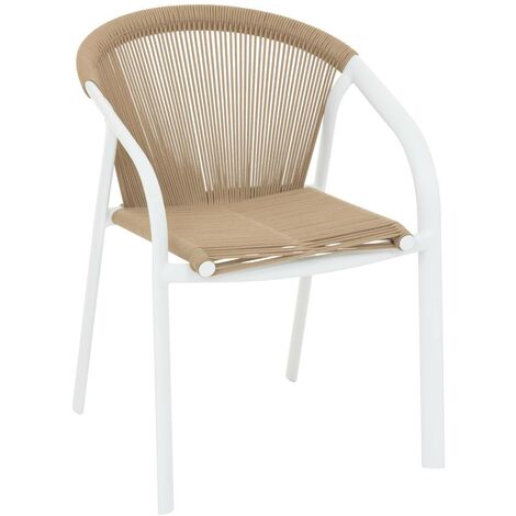 Hesperide – Fauteuil de jardin empilable Riu blanc miel – Structure aluminium traité époxy – Assise cordage polyester – Dimensions L. 56,5 x P. 61,5 x H. 80 cm