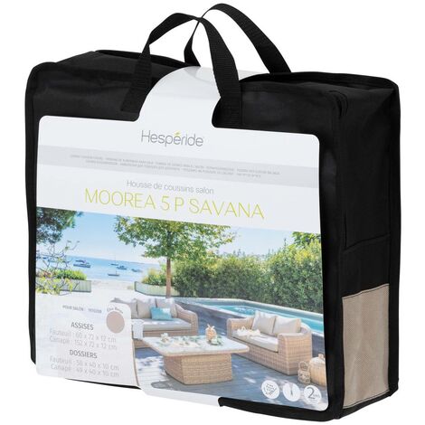 Hesperide – Housse de coussin pour salon de jardin Mooréa savana 5 places – Polyester beige – Protection intempéries – Facile à nettoyer