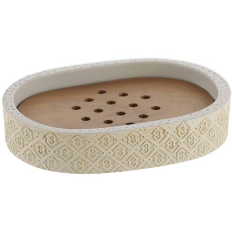 Porte savon polyresine grave - naturel/acacia - Tendance