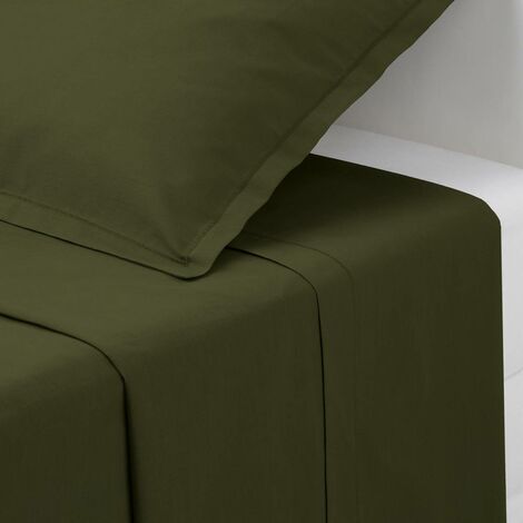 Drap plat Carina en coton 240x290cm vert kaki - Atmosphera créateur d'intérieur