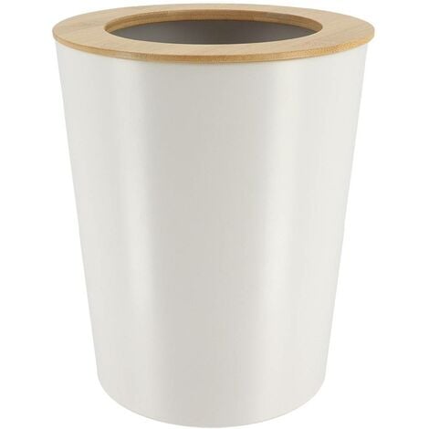 Poubelle metal evasee avec couvercle bambou 5l - blanc bambou - Tendance