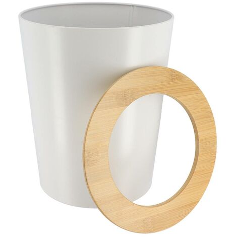 Poubelle metal evasee avec couvercle bambou 5l - blanc bambou - Tendance