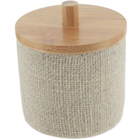 Boite a coton polyresine ronde effet maille et bambou - naturel - Tendance (1/4)