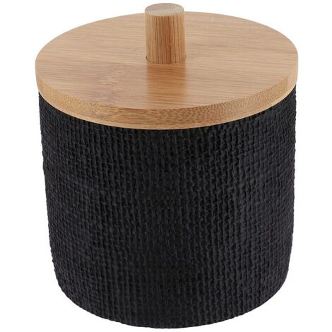 Boite a coton polyresine ronde effet maille et bambou - noir - Tendance (1/4)