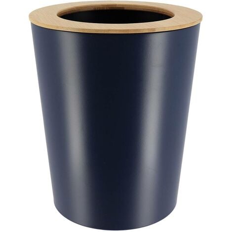 Poubelle metal evasee avec couvercle bambou 5l - bleu marine bambou - Tendance