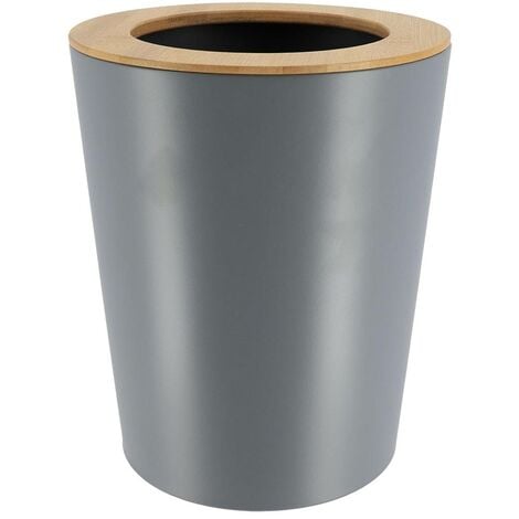 Poubelle metal evasee avec couvercle bambou 5l - gris bambou - Tendance