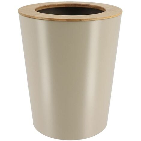 Poubelle metal evasee avec couvercle bambou 5l - taupe bambou - Tendance