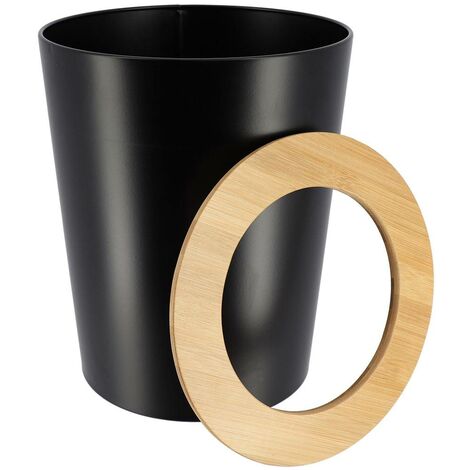 Poubelle metal evasee avec couvercle bambou 5l - noir bambou - Tendance