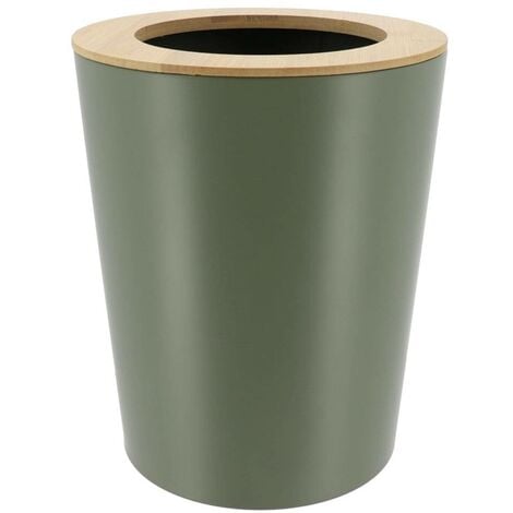 Poubelle metal evasee avec couvercle bambou 5l - kaki bambou - Tendance