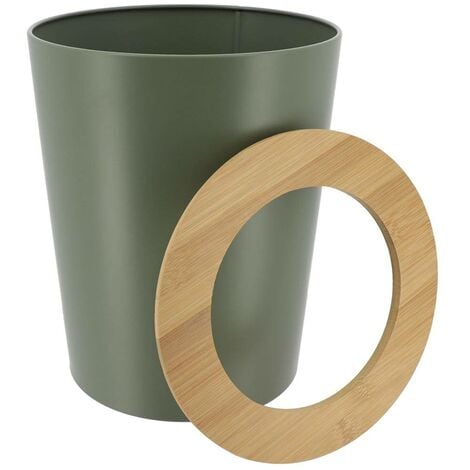 Poubelle metal evasee avec couvercle bambou 5l - kaki bambou - Tendance