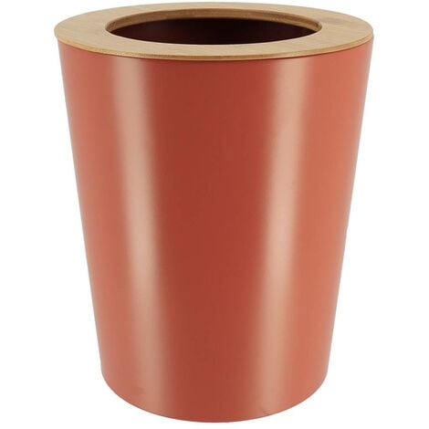 Poubelle metal evasee avec couvercle bambou 5l - terracotta bambou - Tendance
