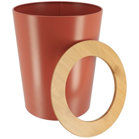 Poubelle metal evasee avec couvercle bambou 5l - terracotta bambou - Tendance