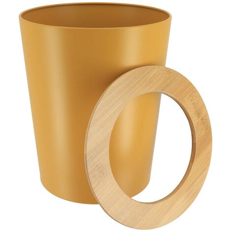 Poubelle metal evasee avec couvercle bambou 5l - moutarde bambou - Tendance
