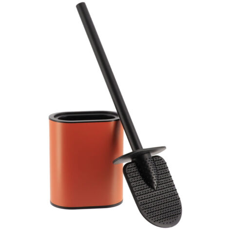 Brosse WC plate en Silicone Noir avec support en métal Terre de Sienne - TENDANCE (1/3)