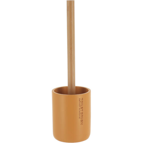 Brosse WC avec support en résine Jaune moutarde & manche en Bambou - TENDANCE (1/3)