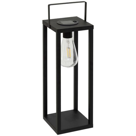 Atmosphera – Lanterne solaire Faby H36cm noir – Métal minimaliste – Autonomie 8 heures – Ampoule LED pour éclairage extérieur