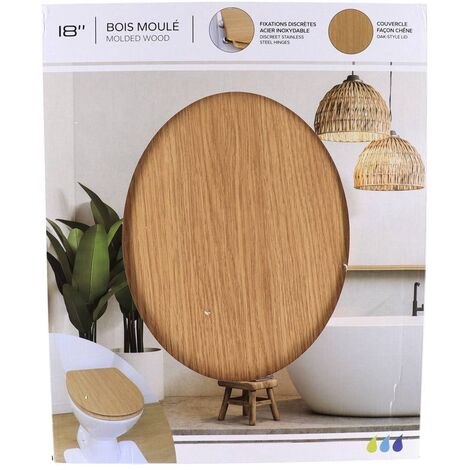 Abattant wc bois moule 18 pouces forme plate attaches acier inoxydable - facon chene - Tendance