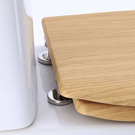 Abattant wc bois moule 18 pouces forme plate attaches acier inoxydable - facon chene - Tendance