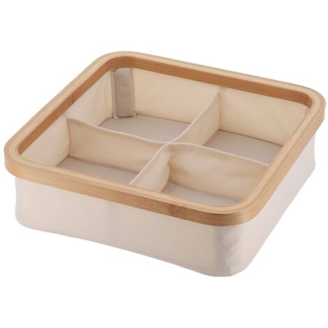 Panier carre pliable polyester 4 compartiments de rangement cerclage bambou - naturel/bambou - Tendance (1/3)