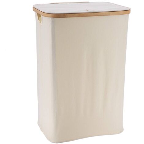 Panier à linge pliable avec couvercle 70L en polyester Naturel et bambou L 40 x P 30 x H 60 cm - TENDANCE (1/2)