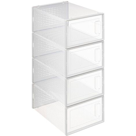 5Five Simply Smart – Lot de 4 boîtes range-chaussures transparentes en polypropylène – Dimensions 33.5x23.2x14cm – Accès facile avec portes latérales (1/5)