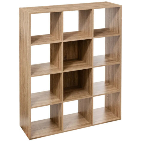5Five Simply Smart – Étagère 12 cases chêne naturel – Longueur 102cm – Largeur 32cm – Hauteur 135.5cm – Panneau aggloméré renforcé