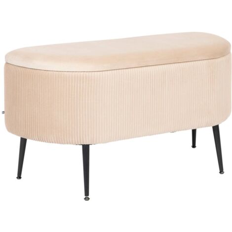 Atmosphera – Banc coffre en velours beige 100 x 40 cm – Pieds en métal – Rangement pratique – Design moderne et élégant