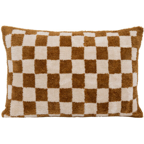 Coussin décoratif motif Damier tufté Jaune ocre 38 x 58 cm - Atmosphera (1/5)