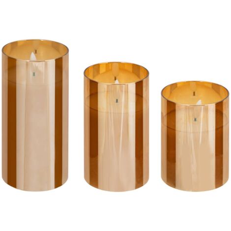 Coffret 3 bougies LED Sena verre ambre D75cm - Atmosphera créateur d'intérieur (1/5)
