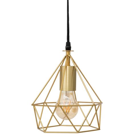Atmosphera – Suspension métal doré D 19 cm – Abat-jour en cage – Longueur câble 80 cm – Douille E27 – Hauteur réglable pour intérieur (1/3)
