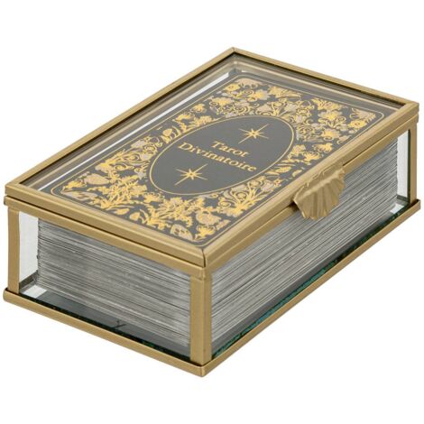 Jeu de tarot Little cottage 13cm en verre et métal doré – Boîte rétro pour cartes divinatoires – Atmosphera créateur d'intérieur