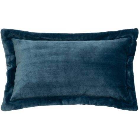 Coussin décoratif flanelle Bleu Egéen effet fourrure 38 x 58 cm - Atmosphera