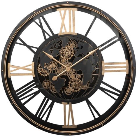 Atmosphera – Horloge murale D110 mappemonde en métal – Engrenages mobiles – Diamètre 110 cm – Silencieuse pour salon et couloir (1/4)