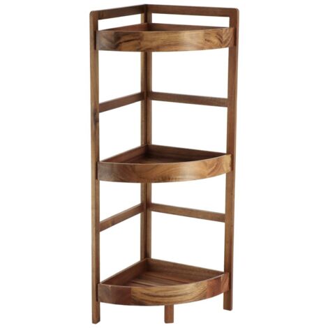 Tendance – Meuble d'angle en bois d'acacia 3 étagères – Dimensions 29x29x85 cm – Kit de fixation inclus – Pour optimiser l'espace intérieur (1/4)