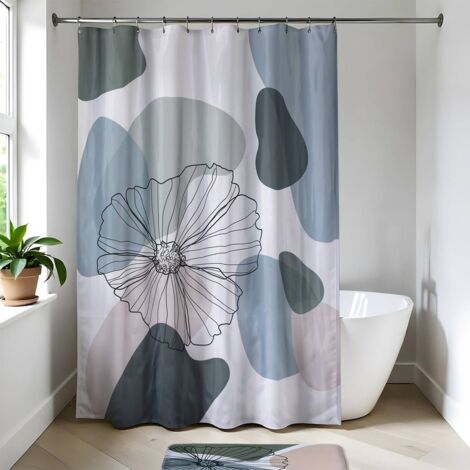 Rideau de douche 180 x 200 cm déco Flowers Bleu et Vert - TENDANCE (1/2)