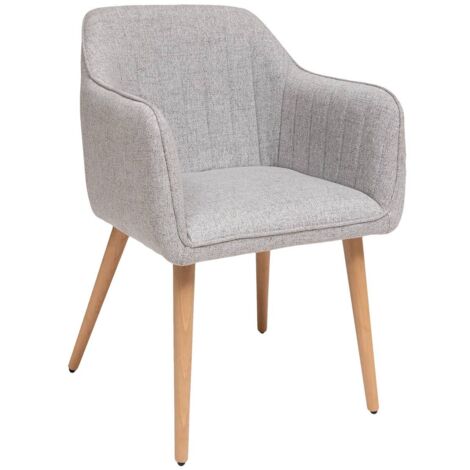 Atmosphera – Fauteuil de table avec accoudoirs en polyester gris chiné – Pieds en bois de hêtre – Dossier ergonomique incliné – Dimensions L. 57 x P. 60 x H. 83,5 cm (1/5)