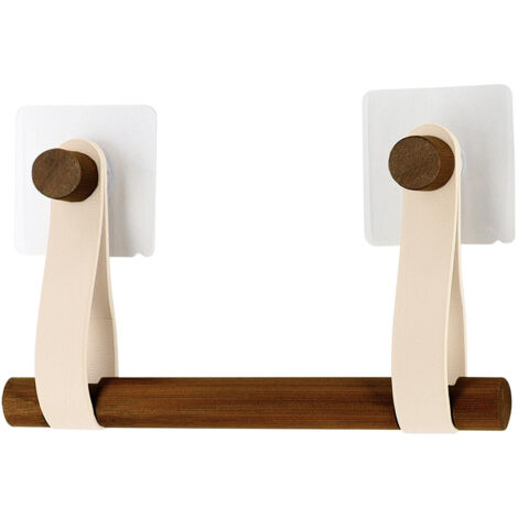 Dérouleur papier toilette WC en Bambou avec lanières Beige mat en simili cuir - TENDANCE (1/4)