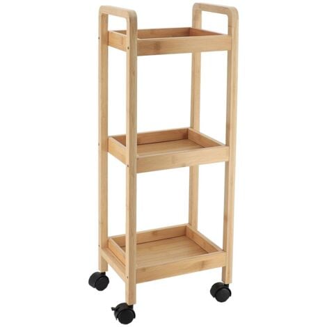 Desserte sur roulettes 3 etageres bambou mdf - bambou - Tendance