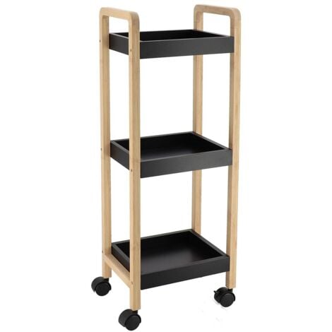Desserte sur roulettes 3 etageres bambou mdf - bambou noir - Tendance