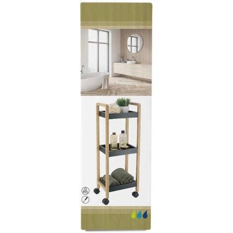 Desserte sur roulettes 3 etageres bambou mdf - bambou noir - Tendance