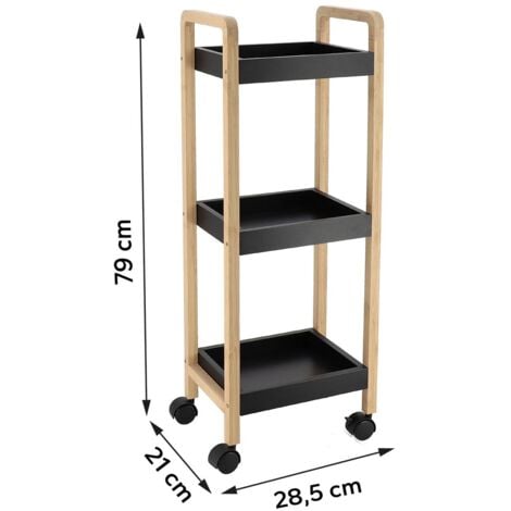 Desserte sur roulettes 3 etageres bambou mdf - bambou noir - Tendance