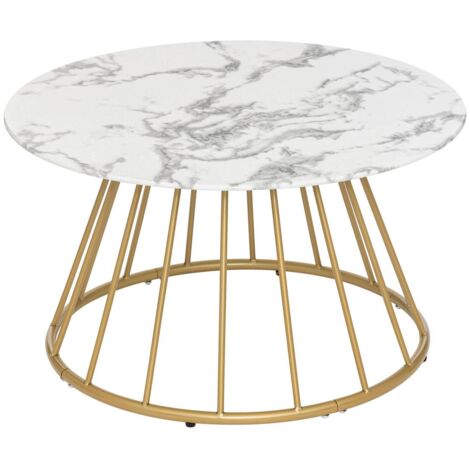 Atmosphera – Table basse ronde effet marbre blanc D70cm – Verre trempé et fer – Hauteur 40cm – Design contemporain pour petits espaces (1/5)