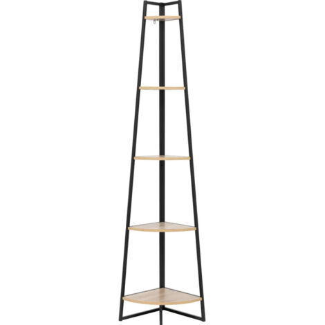 5Five Simply Smart – Étagère d'angle 5 niveaux en métal noir et panneaux effet bois naturel – H 180 cm – Dimensions 35x35 cm – Pour rangement moderne