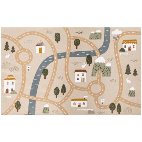 Atmosphera – Tapis de jeu pour enfants 100x150cm en jute antidérapant – Motif route multicolore – Confort optimal pour jouer en intérieur