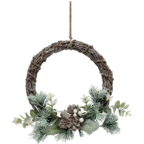 Couronne de Noël enneigée avec pommes de pin, étoiles et baies blanches D 25 cm - Feeric Christmas (1/2)