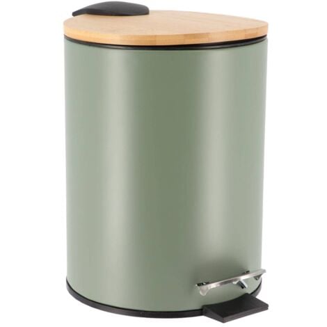 Poubelle metal frein de chute 2.5l - kaki   bambou - Tendance