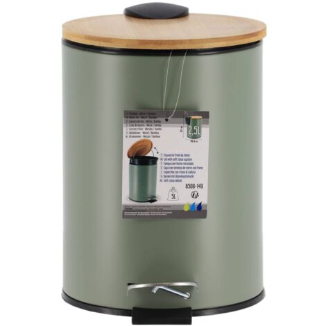 Poubelle metal frein de chute 2.5l - kaki   bambou - Tendance